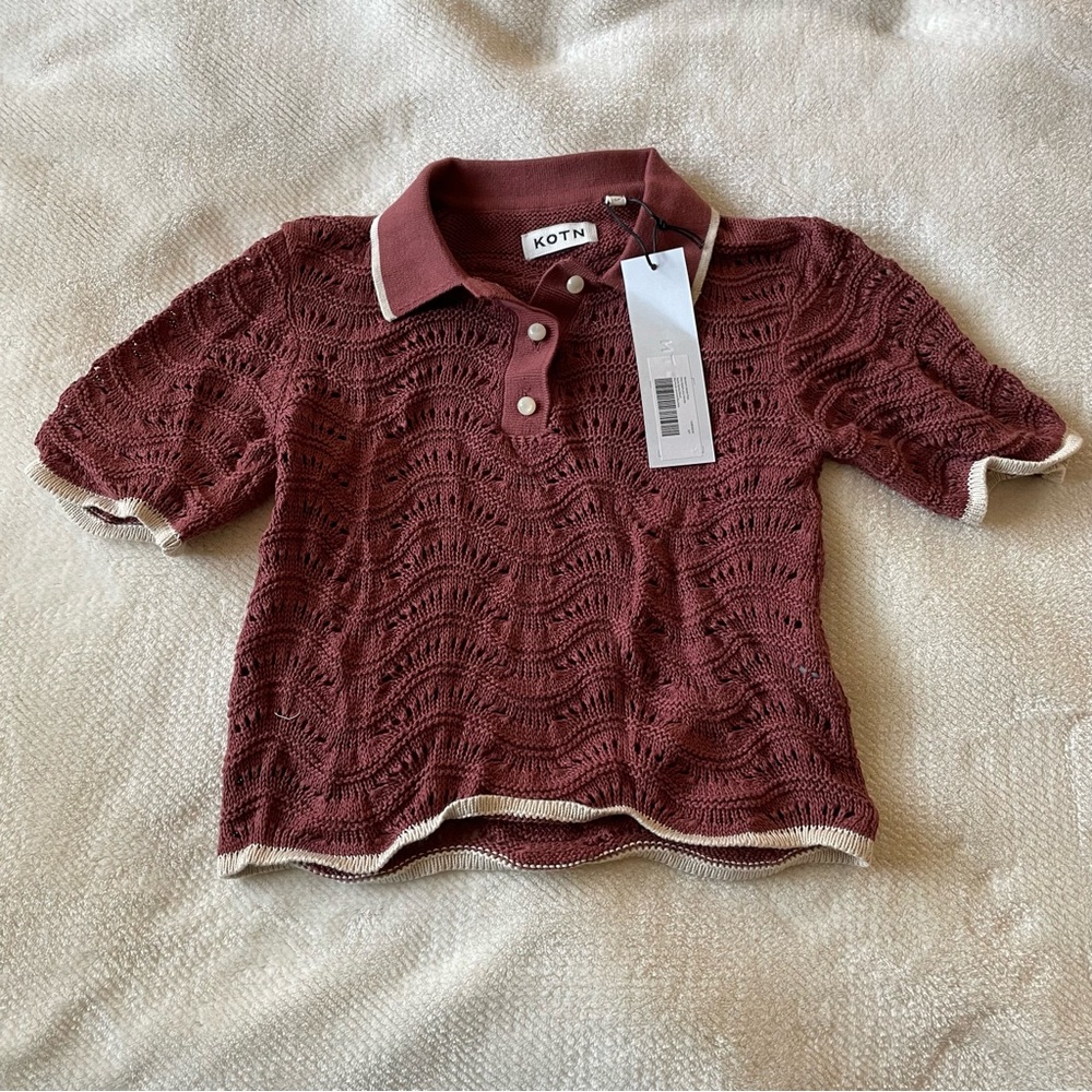 NWT KOTN Sabah open knit polo shirt